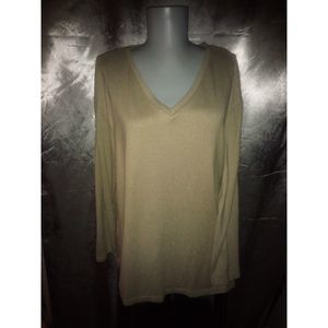 Long Sleeve Passports V Neck Shirt Tan Women's Size M